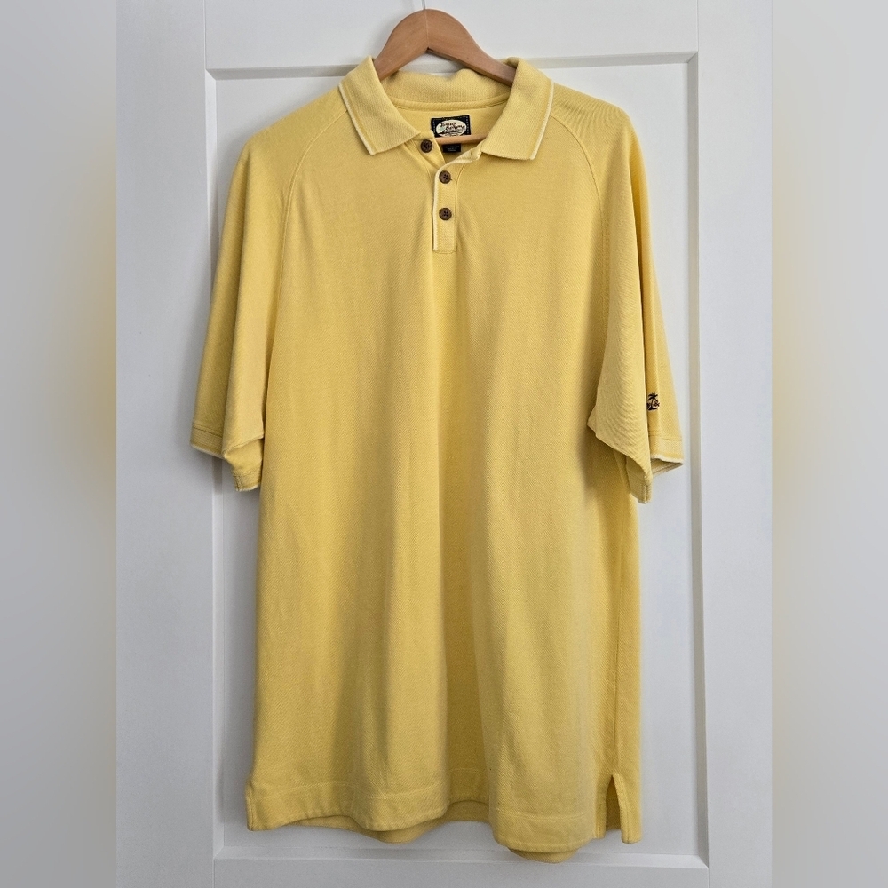 Tommy Bahamas Mens Large Yellow Button Up 100 % Cotton Polo Shirt